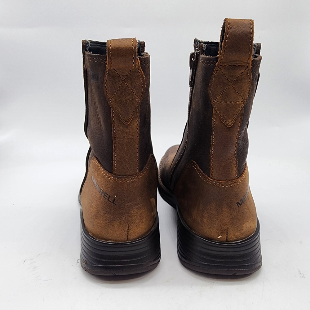 Merrell Clay Waterproof Ankle Boots Womens 5.5 Brown Leather Side Zip Booties - Picture 9 of 10